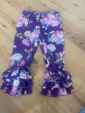 Toddler Floral Purple Ruffle-Hem Leggings